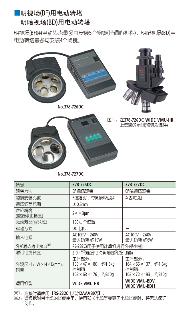 三豐明視場(BF)用電動(dòng)轉(zhuǎn)塔 378-726　明暗視場(BD)用電動(dòng)轉(zhuǎn)塔378-...