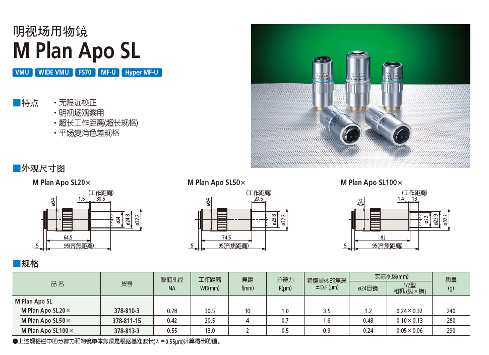 明視場用物鏡 M Plan Apo SL 三豐378-810-3